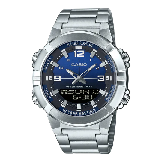 Casio Analog Digital Combination Stainless Steel Blue Dial Quartz AMW-880D-2A1V Men's Watch